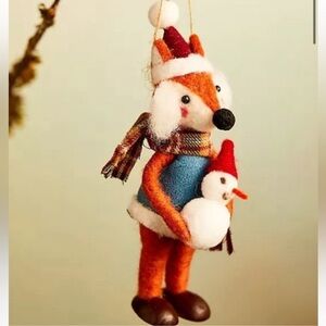 Anthropologie Terran Mr. Fox Builds a Snowman Felt Christmas Ornament Holiday